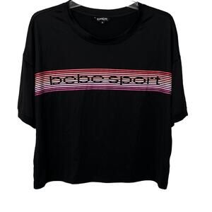 BEBE SPORT PULL-OVER TOP, WOMENS, XL, BLACK, BEBE SPORT ON FRONT